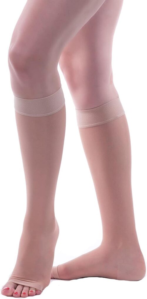 Allegro 15-20mmHg Essential 17 Sheer Support Open Toe Compression Sock – Comfortable, Open Toe, Knee High Support Stockings