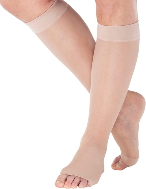 Made in USA – Sheer Compression Stockings for Women 15-20mmHg – Compression Socks with Open Toe for Varicose Veins Circulation, Pregnancy, Embolism – Nude, X-Large – A111NU4