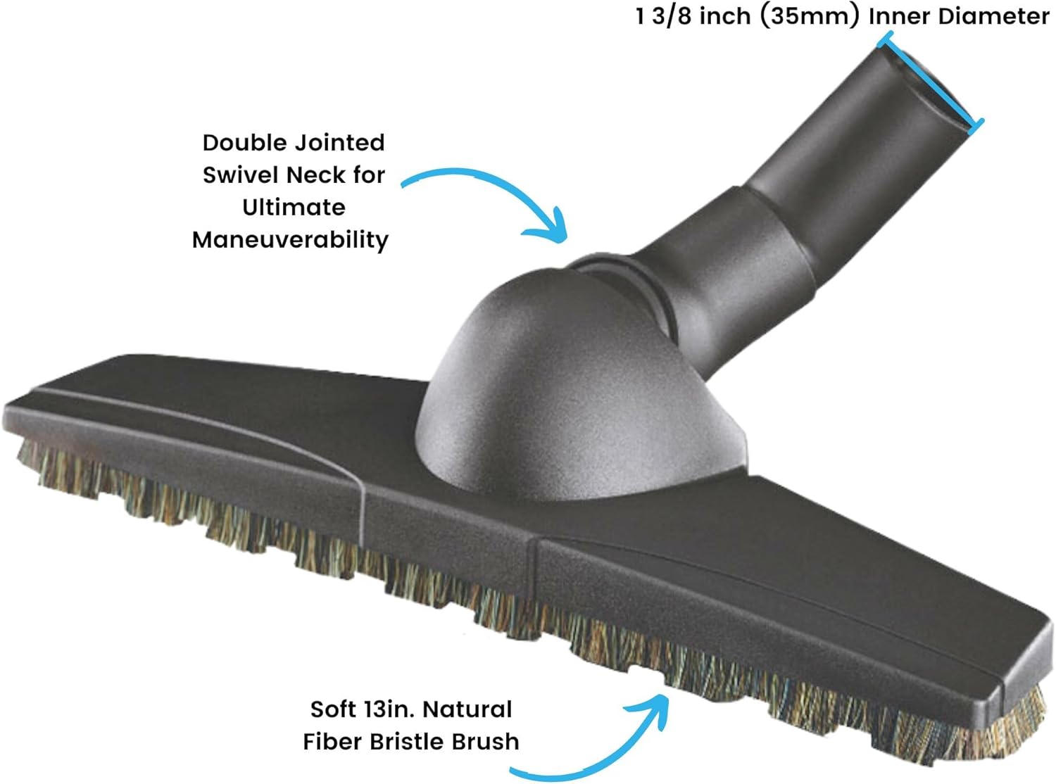 Wessel-Werk D330 Turn-and-Clean Floor Brush Vacuum Attachment with 12.5in. Soft Natural Bristle Brush for Hard Wood and Baresurfces (1 3/8 inch (35mm) Neck) - Image 3
