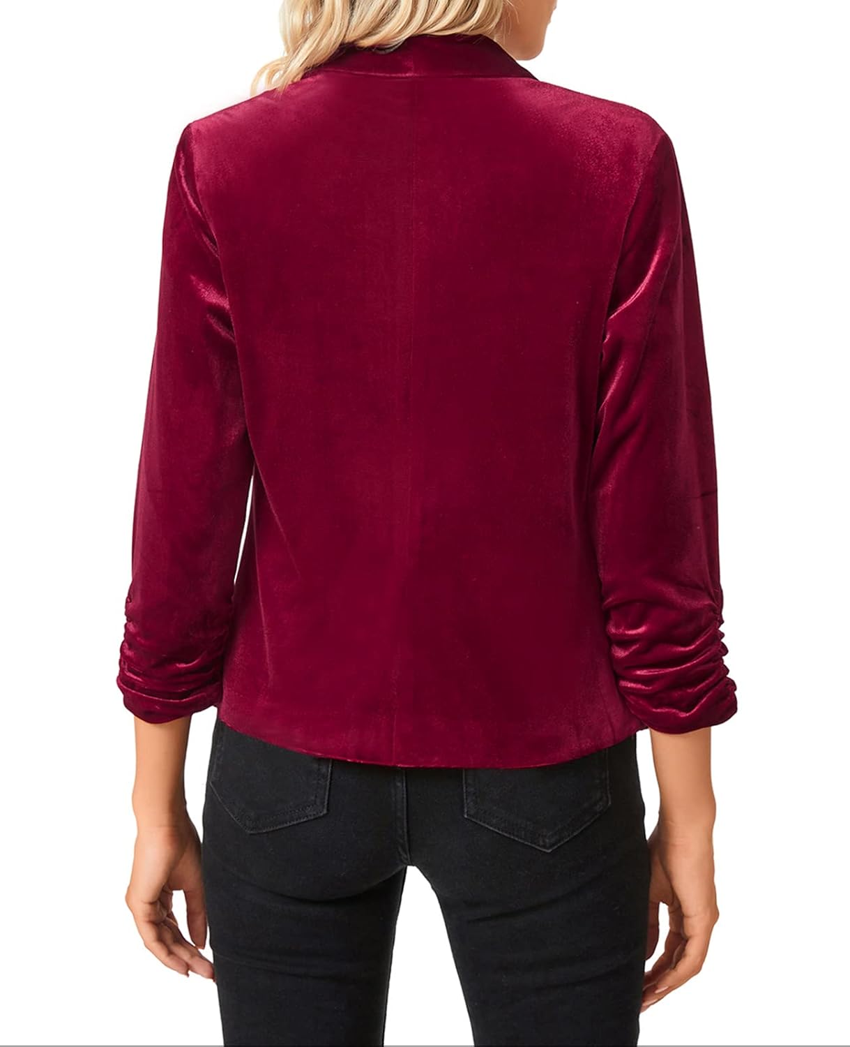 MINTLIMIT Women's Velvet Blazer 3/4 Ruched Sleeve Jacket Shawl Lapel Open Front Casual Blazers Jackets - Image 6