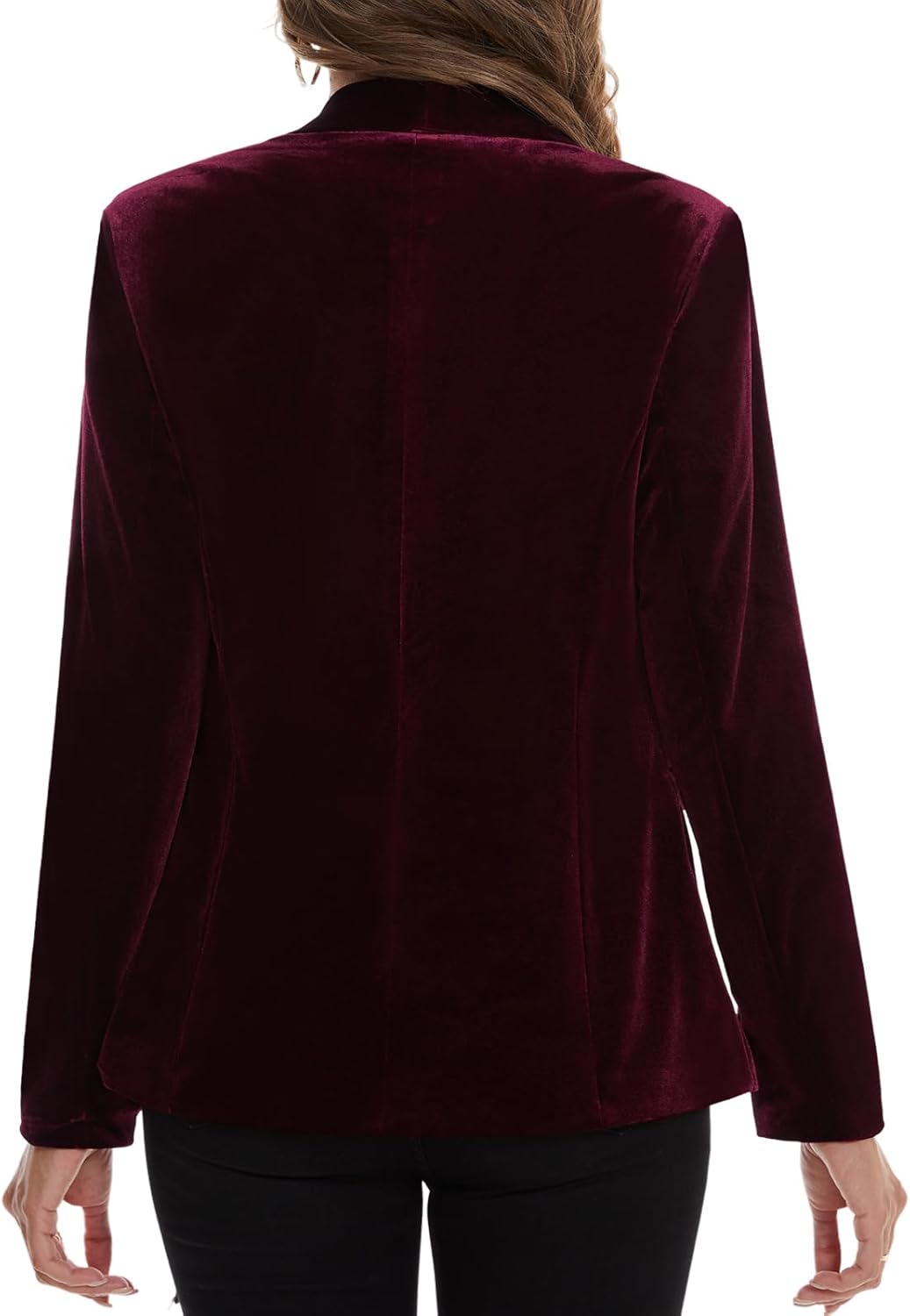 MINTLIMIT Women's Office Velvet Blazers Long Sleeve Shawl Collar 1 Button Open Front Lightweight Blazer Jacket with Pockets - Image 3