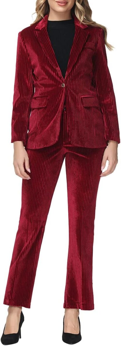 MODFUL Velvet Pant Suits for Women 2 Piece Set Casual Business Office Vintage Trouser-Suit