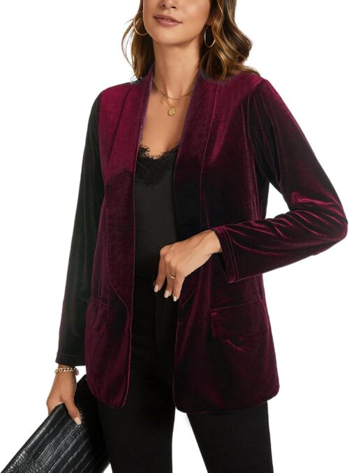 MINTLIMIT Women Velvet Blazer Jackets Long Sleeve Business Suit Lapel Open Front Casual Blazers with Pockets