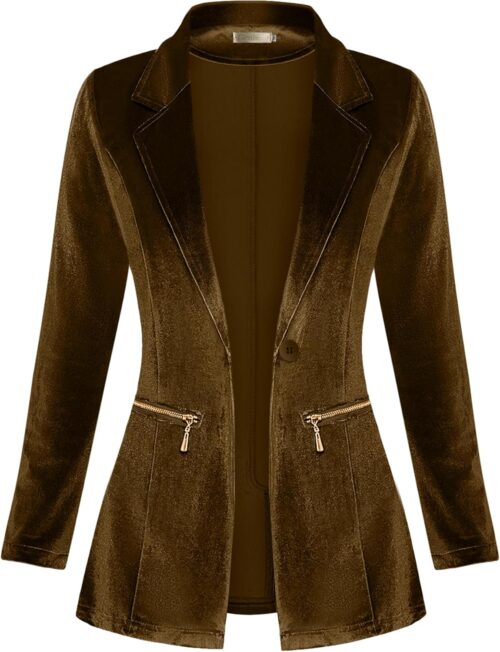 Genhoo Women’s Long Sleeve Blazer Open Front Cardigan Jacket Work Office Blazer with Zipper Pockets S-3XL