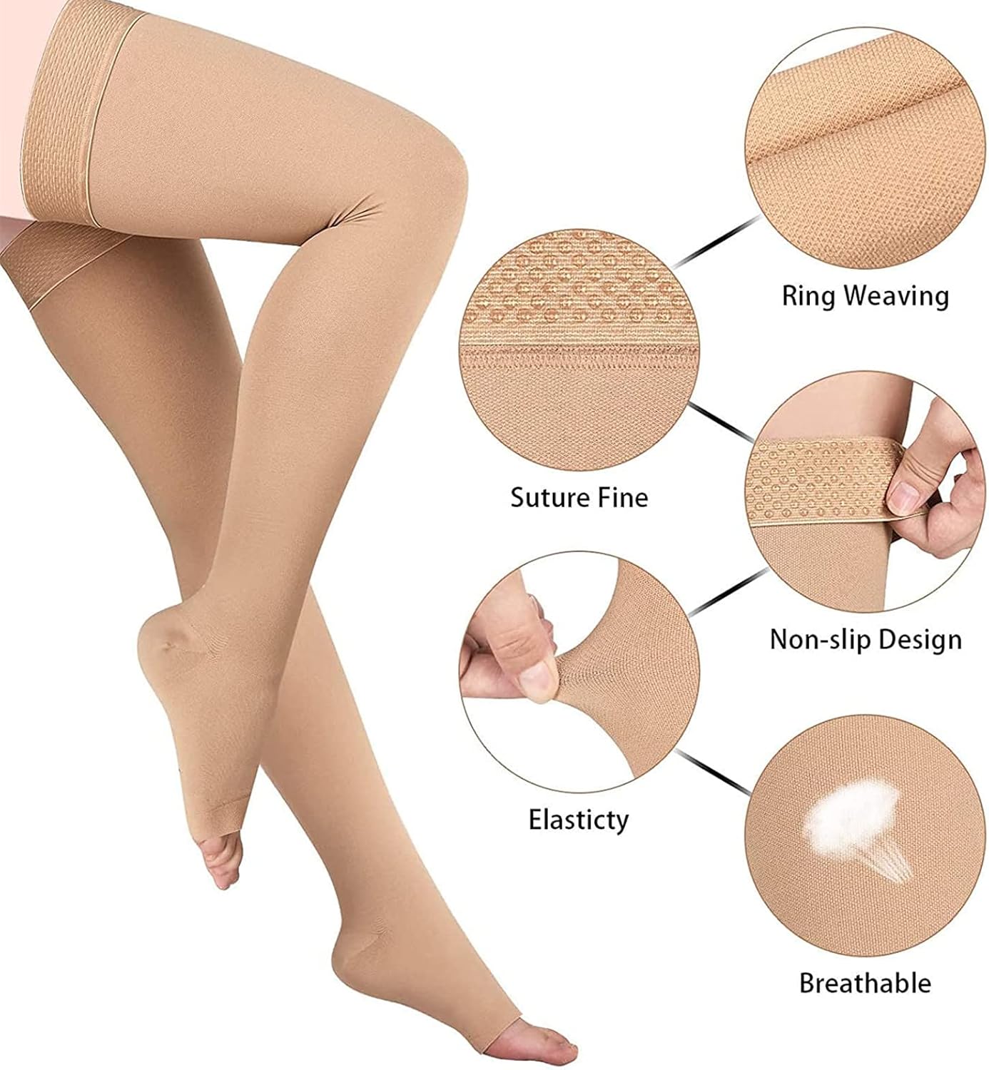 Thigh High 20-32 mmHg Compression Stocking Toeless Compression Socks for women & men circulation with Silicone Dot Band - Image 2