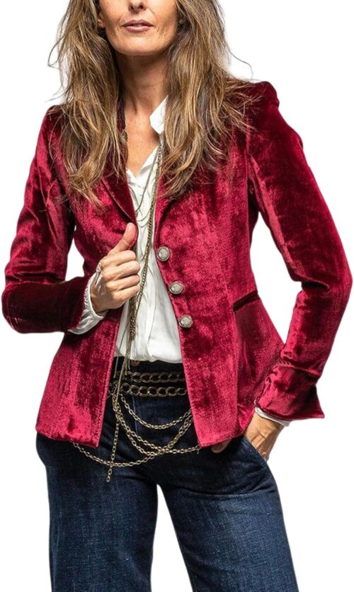 MINTLIMIT Women’s Velvet Blazer Coat Long Sleeve Formal Work Office Blazer Jacket Suits for Bussiness Casual,S,Wine Red