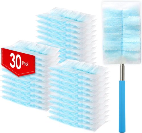 30 Count Electrostatic Duster Refills Compatible with Swiffer Duster,Multi-Surface Dusting Refills,Microfibre Dusters for Cleaning with 1Pcs Retractable Handle,Unscented