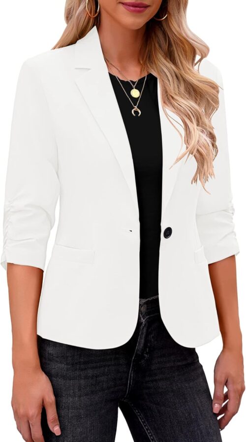 LookbookStore Blazers for Women Suit Jackets Dressy 3/4 Sleeve Blazer Business Casual Outfits for Work