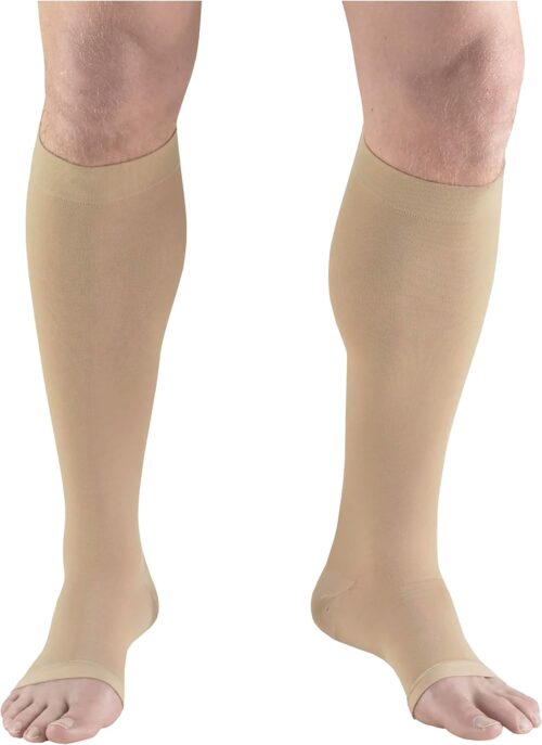 Truform Short Length Surgical Stockings, 18 mmHg Compression for Men and Women, Knee High Length, Open Toe, Beige, Large