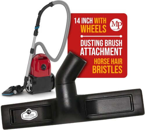 MP Maresh Products Vacuum Brush Attachment for Hardwood and Bare Floors or Walls – Wall Brush for Cleaning with Natural Horse Hair Bristles – 1 1/4 Inch Female ID Connection – 14-Inch with Wheels