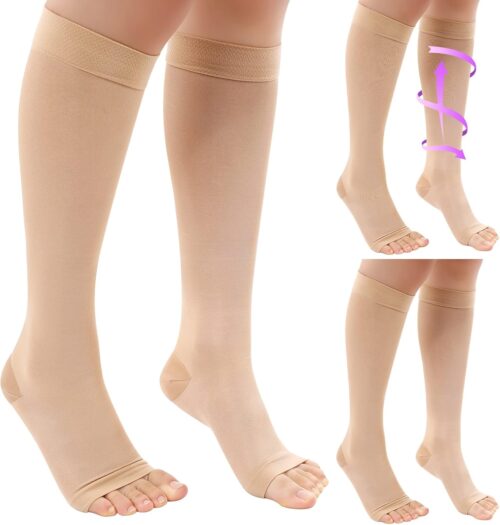 Shellwei 3 Pairs Sheer Compression Socks 20-30 Mmhg Sheer Compression Stockings Lightweight Open Toe Socks for Women Edema