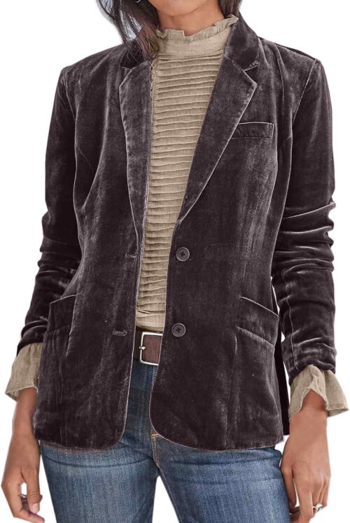 futurino Women’s Velvet Solid Color Fashion Casual Blazer Jacket