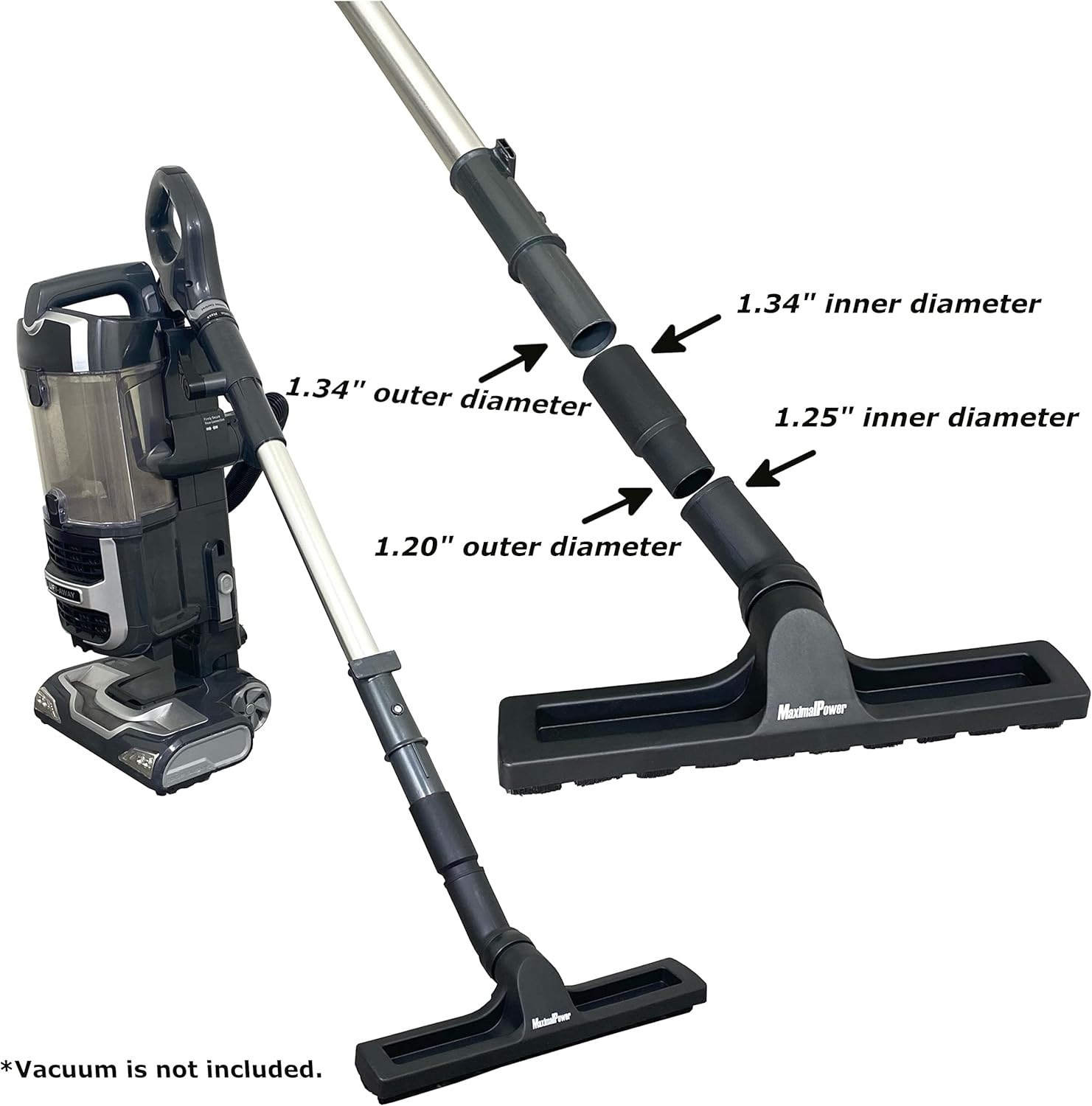 MaximalPower Replacement 12" Vacuum Brush Head Attachment with Adapter for Select Upright and Canister Vacuum Cleaners | 360° Floor Brush Attachment with Hose Adapter - Image 2