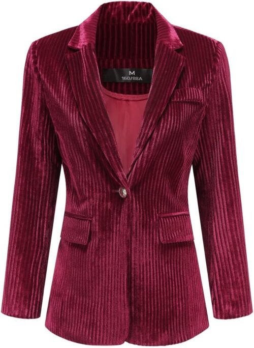 YUNCLOS Womens Velvet Blazer Jacket Slim Fit 1 Button Casual Lapel Office Dress Coat