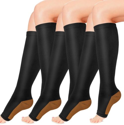 Copper Compression Socks for Women & Men Open Toe 15-20mmHg is Best Support for Circulation Recovery and All Day Wear