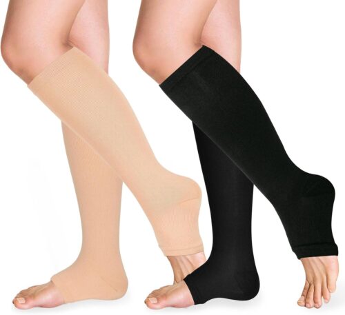 Open Toe Compression Socks 15-20 mmHg for Women and Men Knee High Toeless Circulation Compression Stockings