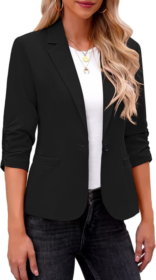 LookbookStore Blazers for Women Suit Jackets Dressy 3/4 Sleeve Blazer Business Casual Outfits for Work