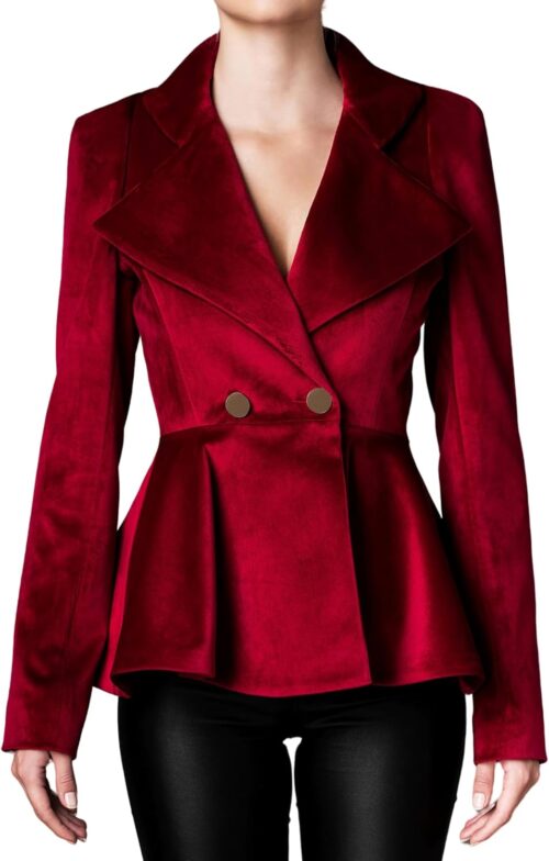 Women’s Notched Lapel Vintage Office Button Front Velvet Blazer