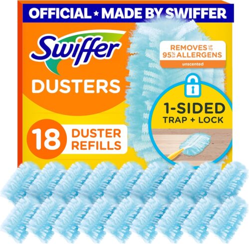 Swiffer Dusters Refill for Cleaning, Feather & Microfiber Duster Disposable Alternative, for Dusting Furniture, Blinds, Ceiling Fans, Walls, Helps Remove Allergens, Unscented, 18ct