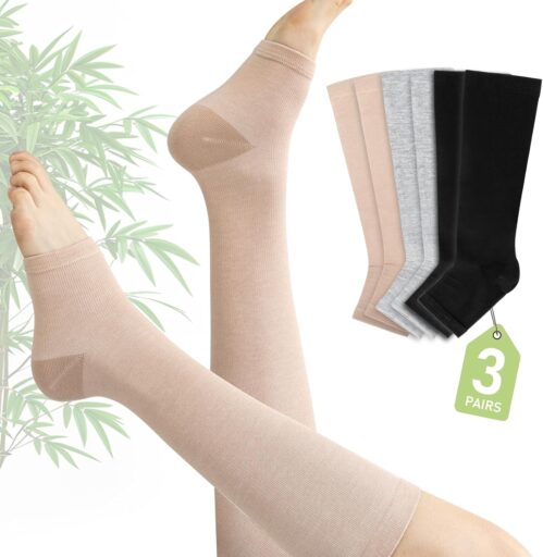Toeless Compression Socks Women Men (3Pairs) 20-30 mmHg Open Toe Compression Sock Stockings for Circulation Varicose