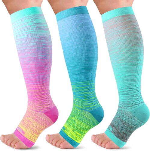 LEVSOX Open Toe Compression Socks for Women & Men 20-30mmHg Toeless Sock Knee High Support Stockings for Circulation Nurses Pregnant Travel