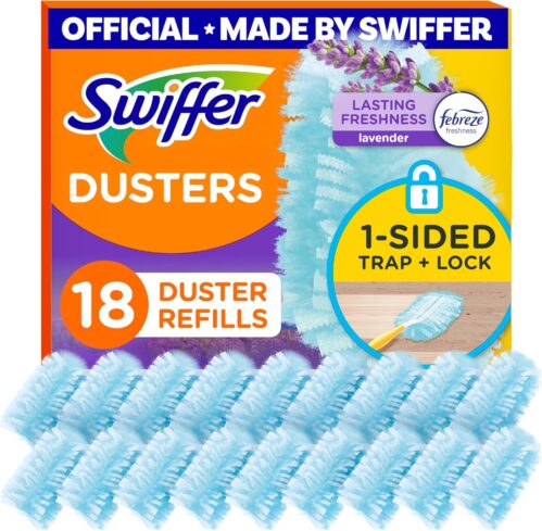 Swiffer Dusters Refill for Cleaning, Feather & Microfiber Duster Disposable Alternative, For Dusting Furniture, Blinds, Ceiling Fans, Walls, Helps Remove Allergens, Lavender, 18ct