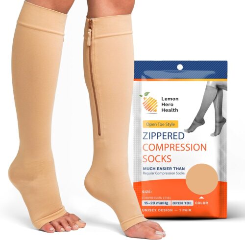 Lemon Hero Zipper Compression Socks 15-20 mmHg Open Toe, Medical Zip Up Compression Stockings for Women and Men – Improves Blood Circulation, Relieves Pain & Swelling