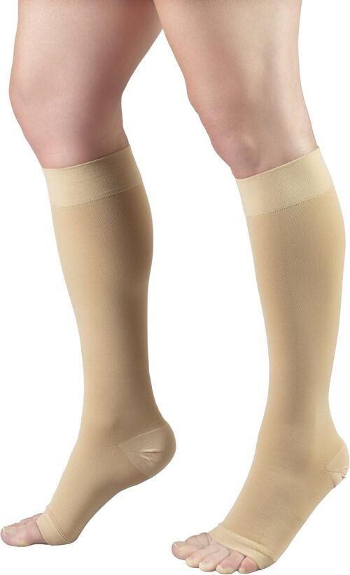 Truform Short Length 20-30 mmHg Compression Stocking for Men and Women, Reduced Length, Open Toe, Beige, Large