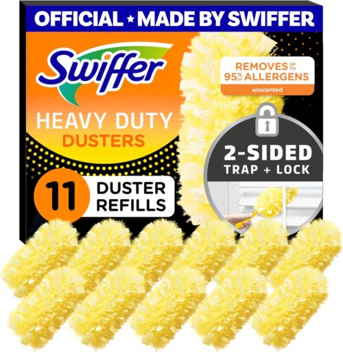 Swiffer Dusters Refill for Cleaning, Feather & Microfiber Duster Disposable Alternative, For Dusting Furniture, Blinds, Ceiling Fans, Walls, Helps Remove Allergens, Heavy Duty, Unscented, 11ct