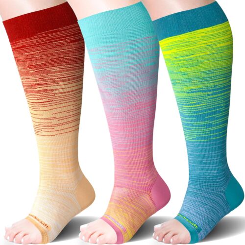 Open Toe Compression Socks for Women&Men Toeless 20-30 mmHg Knee High Stockings for Nurses, Prenancy, Travel