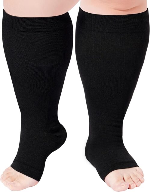Toeless Plus Size Compression Socks for Women Open Toe Wide Calf Compression Socks Support Socks
