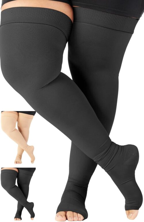 ABSOLUTE SUPPORT Plus Size Toeless Compression Thigh High for Women and Men 20-30mmHg – Opaque Compression Stockings for DiaBLtic, Post Surgery Recovery, Pain Relief – Black, 6X-Large – A213BL9