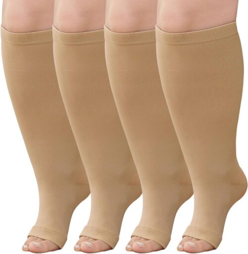 Plus Size Compression Socks: Wide Calf Toeless Stockings for Men Women – Open Toe 20-30 mmHg Compression Hose Support for Travel Nurses