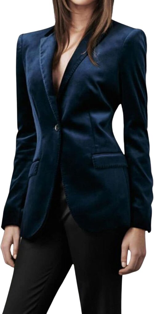 CHARTOU Women 1 Button Fitted Velvet Blazer Jacket Business Suit Jacket Work Office Notched Collar