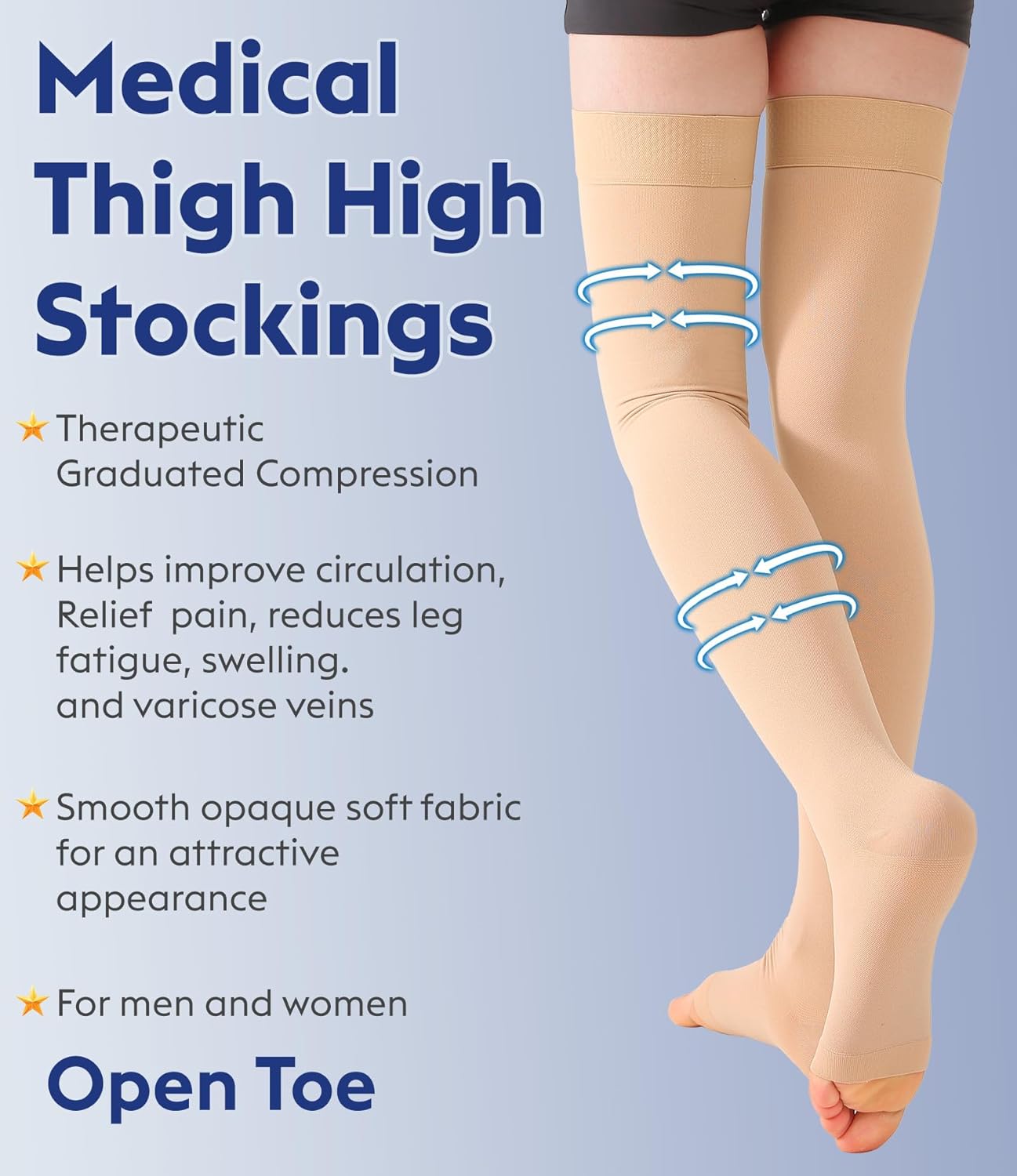 Thigh High Compression Stockings Toeless - Unisex, Opaque, KEKING 15-20mmHg Graduated Compression Leg Support Hose with Anti-Slip Silicone Band - Swelling, Varicose Veins, Edema, Travel, Beige Large - Image 6