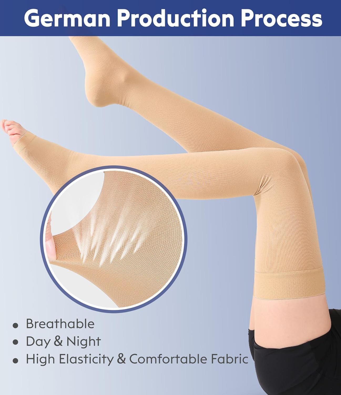 Thigh High Compression Stockings Toeless - Unisex, Opaque, KEKING 15-20mmHg Graduated Compression Leg Support Hose with Anti-Slip Silicone Band - Swelling, Varicose Veins, Edema, Travel, Beige Large - Image 4