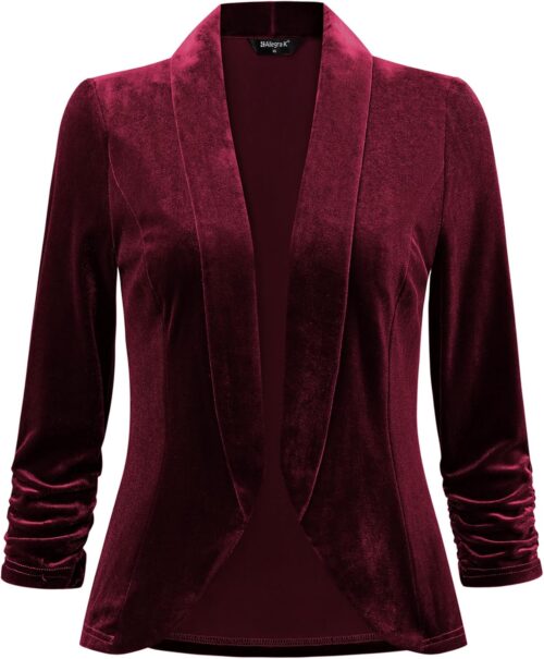 Allegra K Velvet Jackets for Women’s 3/4 Sleeve Open Front Velvet Cardigan