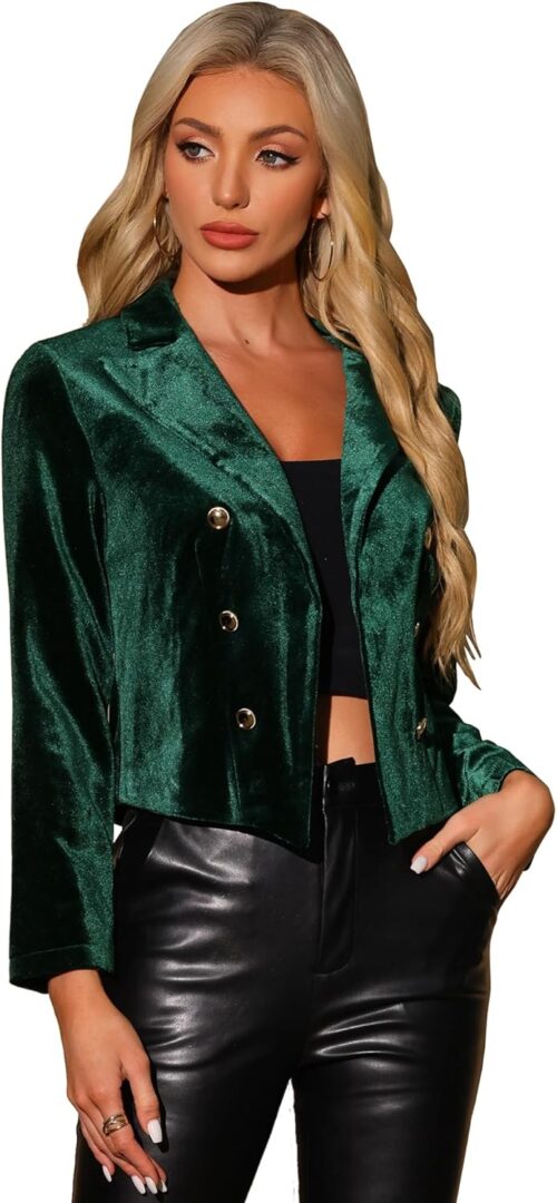Allegra K Velvet Blazer Jacket for Women’s Notch Lapel Open Front Long Sleeve Party Cocktail Velour Sports Coat