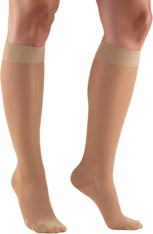 Truform Sheer Compression Stockings, 15-20 mmHg, Women’s Knee High Length, 20 Denier, Light Beige, Medium